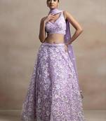 Lavender Net Embroidered Festive Reception Lehenga Choli Set