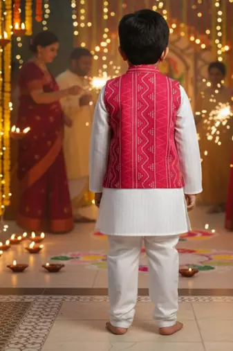 Red bandhej kurta set