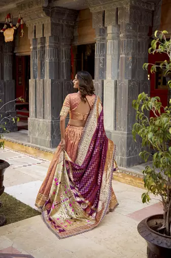 Festive Shimmer Organza Zari Woven Chaniya Choli with Designer Lace Border