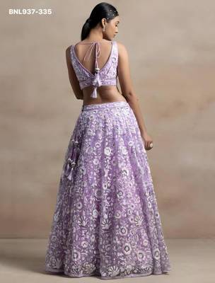 Lavender Net Embroidered Festive Reception Lehenga Choli Set 2