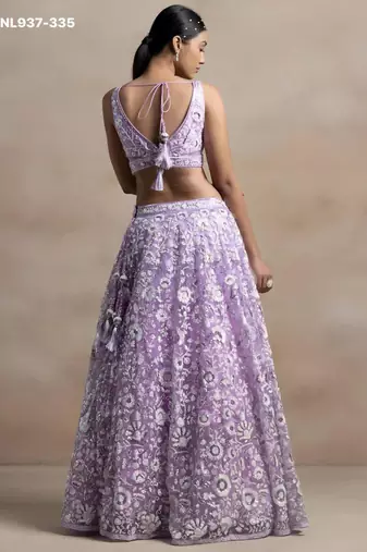 Lavender Net Embroidered Festive Reception Lehenga Choli Set