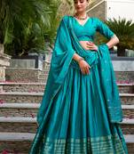 Pure Chanderi Silk Zari Border Stitched Lehenga Choli with Sequins Dupatta