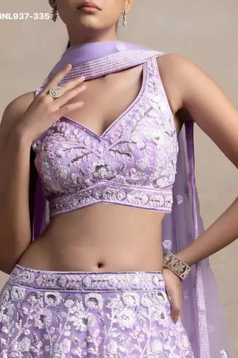 Lavender Net Embroidered Festive Reception Lehenga Choli Set