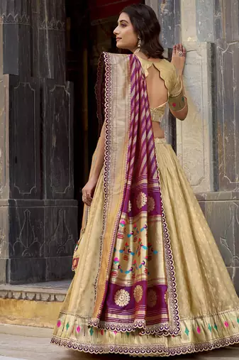 Festive Shimmer Organza Zari Woven Chaniya Choli with Designer Lace Border