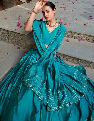 Pure Chanderi Silk Zari Border Stitched Lehenga Choli with Sequins Dupatta 2