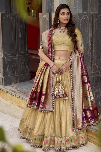 Festive Shimmer Organza Zari Woven Chaniya Choli with Designer Lace Border