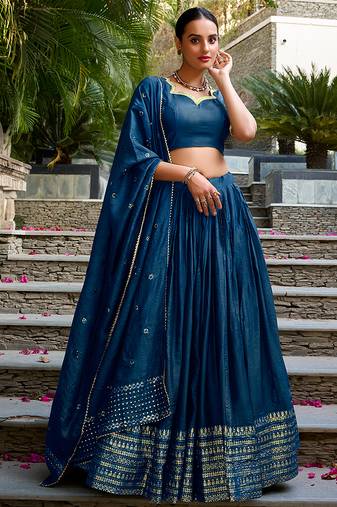  Chanderi silk blend blend Zari Border Stitched Lehenga Choli with Sequins Dupatta