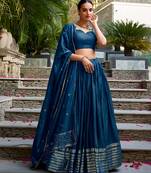 Pure Chanderi Silk Zari Border Stitched Lehenga Choli with Sequins Dupatta