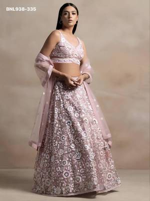 Light Pink Net Embroidered Designer Party Wear Lehenga Choli Set 1