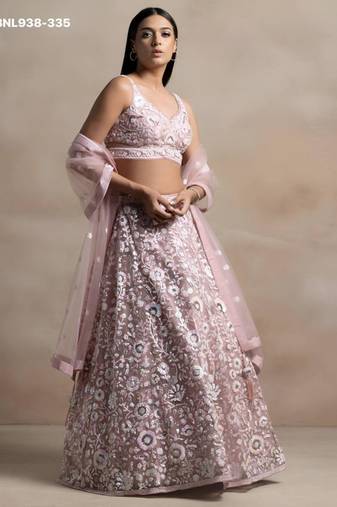 Light Pink Net Embroidered Designer Party Wear Lehenga Choli Set