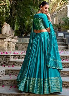 Pure Chanderi Silk Zari Border Stitched Lehenga Choli with Sequins Dupatta 3