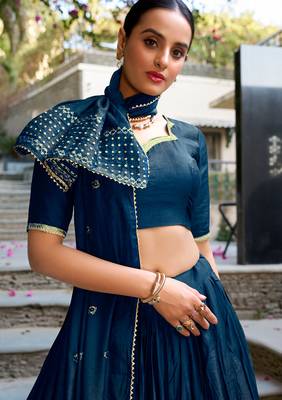 Pure Chanderi Silk Zari Border Stitched Lehenga Choli with Sequins Dupatta 2