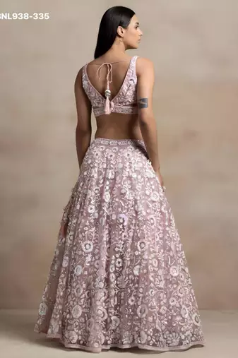 Light Pink Net Embroidered Designer Party Wear Lehenga Choli Set