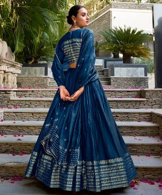 Pure Chanderi Silk Zari Border Stitched Lehenga Choli with Sequins Dupatta 3