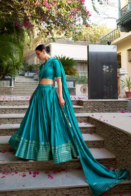 Pure Chanderi Silk Zari Border Stitched Lehenga Choli with Sequins Dupatta 4