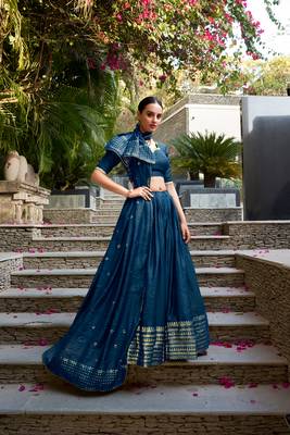 Pure Chanderi Silk Zari Border Stitched Lehenga Choli with Sequins Dupatta 4