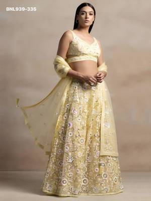 Yellow Net Embroidered Haldi Sangeet Lehenga Choli Set 1