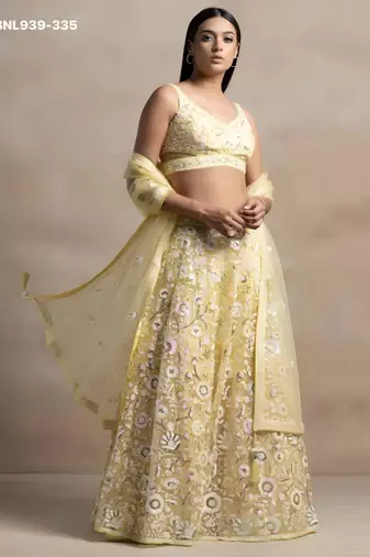Yellow Net Embroidered Haldi Sangeet Lehenga Choli Set