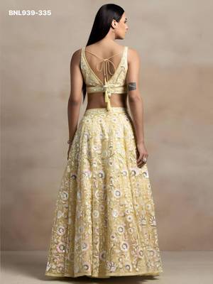 Yellow Net Embroidered Haldi Sangeet Lehenga Choli Set 2