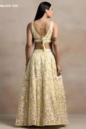 Yellow Net Embroidered Haldi Sangeet Lehenga Choli Set