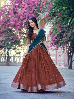 Brown Silk Blend Embroidered Traditional Wedding Lehenga Choli Set 1