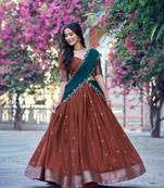 Brown Silk Blend Embroidered Traditional Wedding Lehenga Choli Set