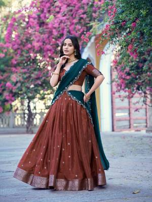 Brown Silk Blend Embroidered Traditional Wedding Lehenga Choli Set 2