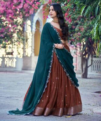 Brown Silk Blend Embroidered Traditional Wedding Lehenga Choli Set 4