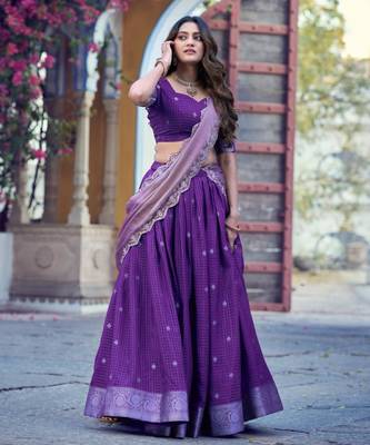Purple Silk Blend Embroidered Festive Sangeet Lehenga Choli Set 1