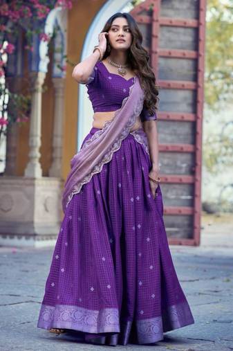 Purple Silk Blend Embroidered Festive Sangeet Lehenga Choli Set