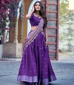Purple Silk Blend Embroidered Festive Sangeet Lehenga Choli Set