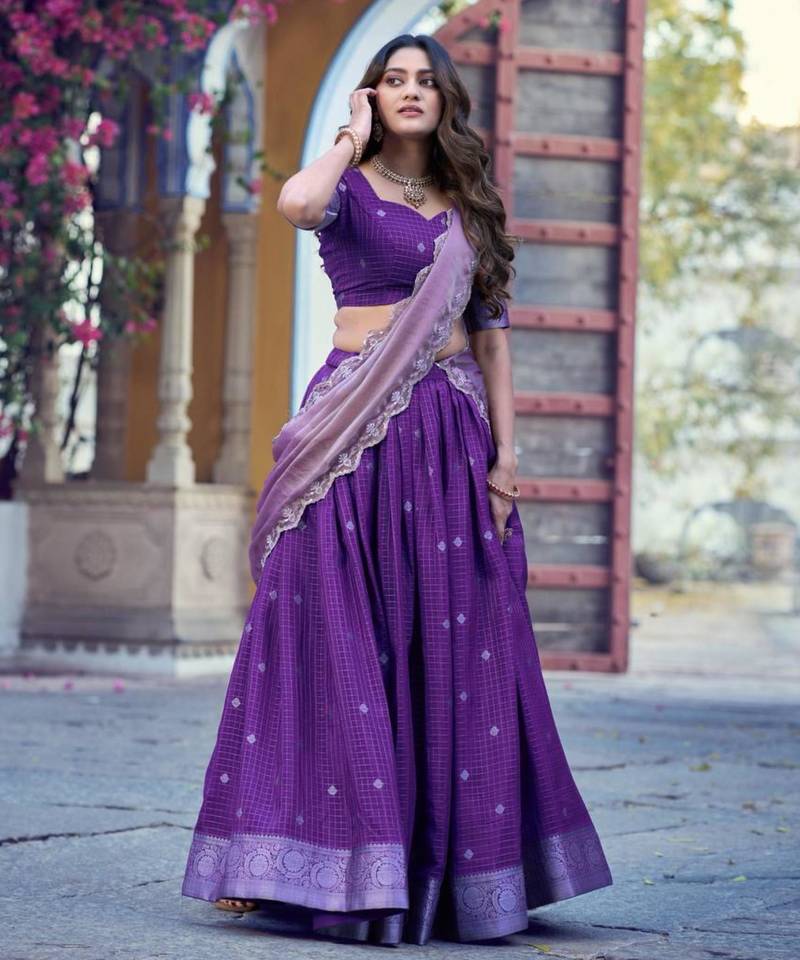 Purple Silk Blend Embroidered Festive Sangeet Lehenga Choli Set
