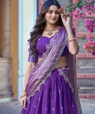 Purple Silk Blend Embroidered Festive Sangeet Lehenga Choli Set 2
