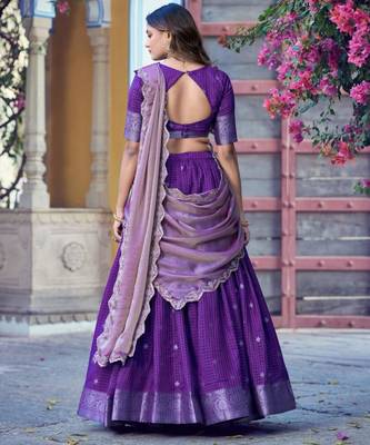 Purple Silk Blend Embroidered Festive Sangeet Lehenga Choli Set 3