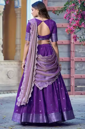 Purple Silk Blend Embroidered Festive Sangeet Lehenga Choli Set