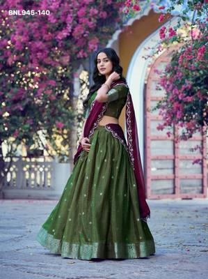 Green Silk Blend Embroidered Traditional Party Wear Lehenga Choli Set 2