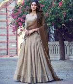 Beige Silk Blend Embroidered Festive Wedding Lehenga Choli Set