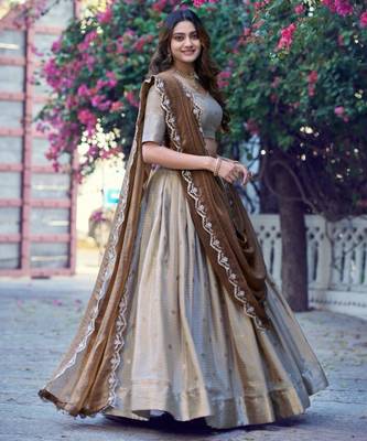 Beige Silk Blend Embroidered Festive Wedding Lehenga Choli Set 2