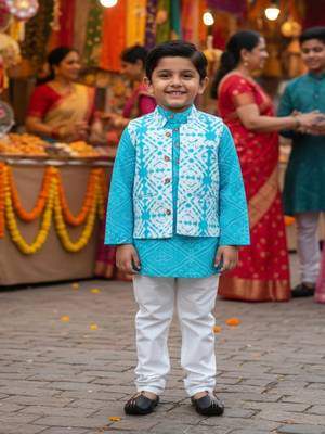 Sky blue kurta jacket set 1
