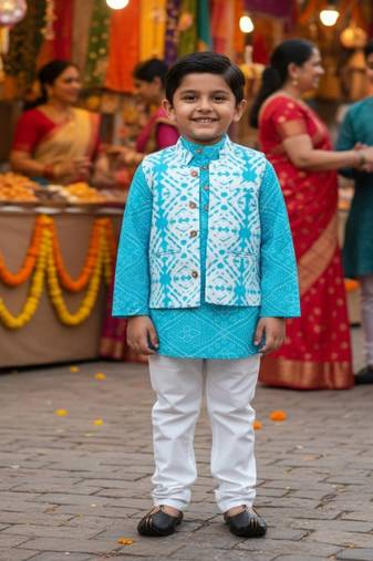 Sky blue kurta jacket set