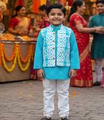 Sky blue kurta jacket set