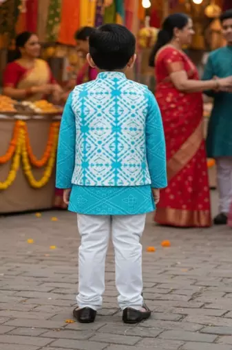 Sky blue kurta jacket set