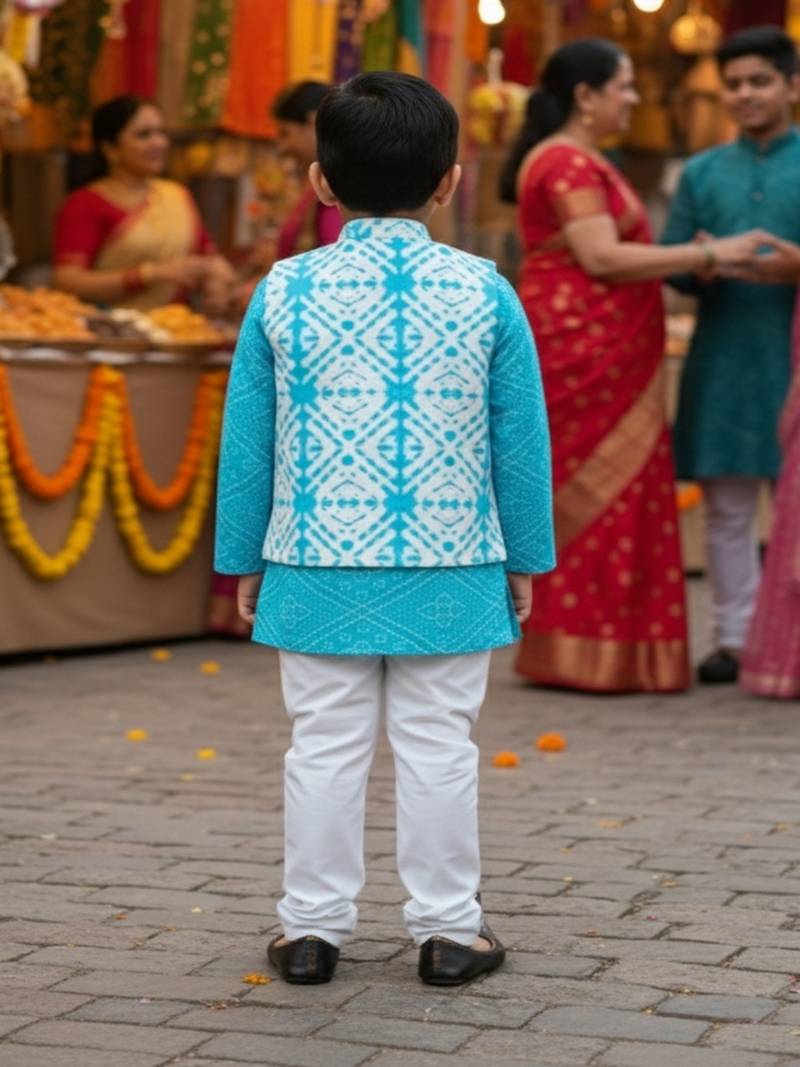 Sky blue kurta jacket set