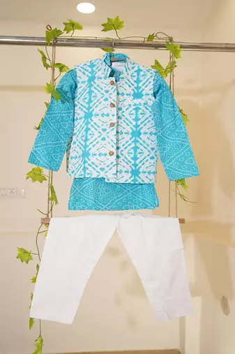 Sky blue kurta jacket set