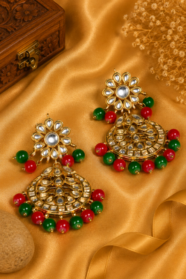 Traditional Kundan Beaded Chand Earrings 2