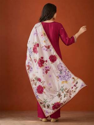 Embroidery Silk Fabric Straight Kurta Pant and Dupatta Set 4