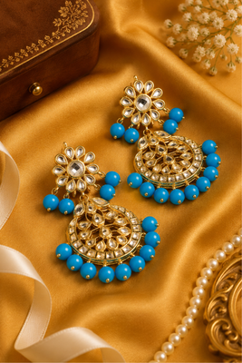 Floral kundan bead drop earrings 2