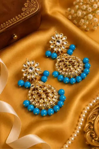 Floral kundan bead drop earrings