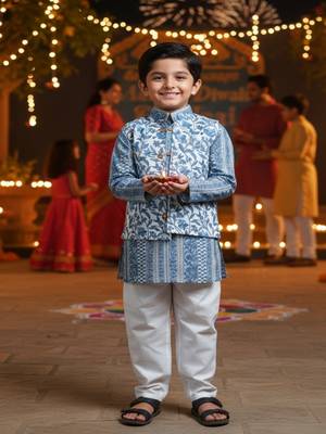 Grey white block kurta set 1