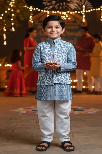 Grey white block kurta set